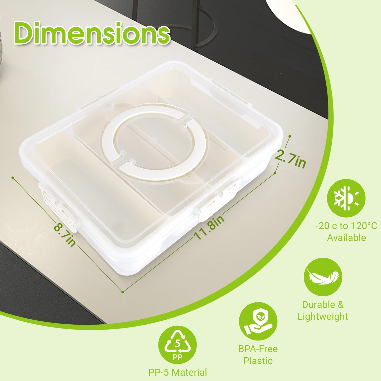EMCHI Snackle Box Container,Divided Serving Tray with Lid,4 Compartment Travel Snack Container,Fruit Veggie Tray with Lid for Fridge Fresh Keeping,Multipurpose Storage Box for Picnic,Party,Travel