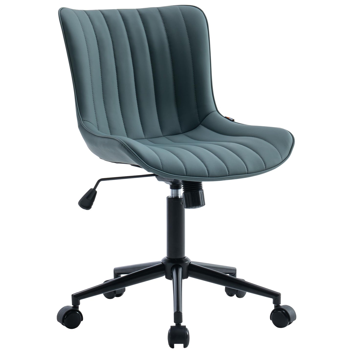 YOUNIKE Ergonomic Armless Office Chair Faux Leather Small Cute Desk Chair with 12° Rocking Back Adjustable Height Swivel Vanity Chair Compact Computer Rolling Task Chair for Small Spaces Greyish Green