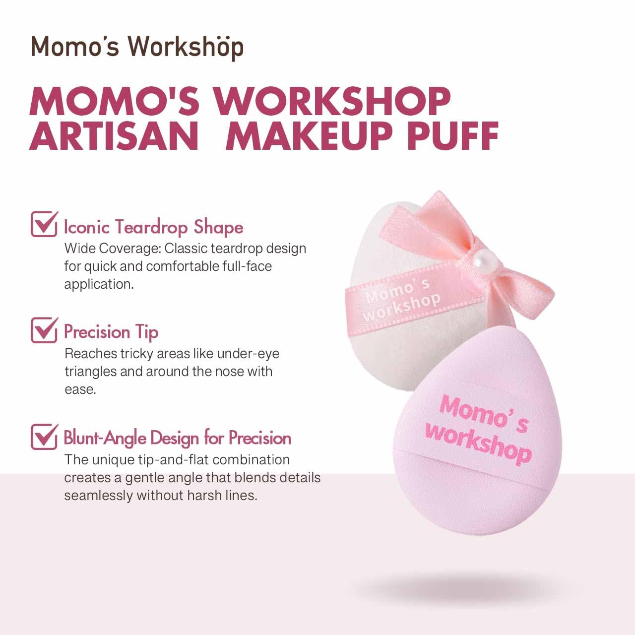 Momo's Workshop Mini Denim Makeup Sponge Set,Mini Makeup Blenders Sponge for Concealer/Blush/Highlighter, Perfect for Detail Work & Travel,4pcs Pink Mini Concealer Puffs with Travel Pouch