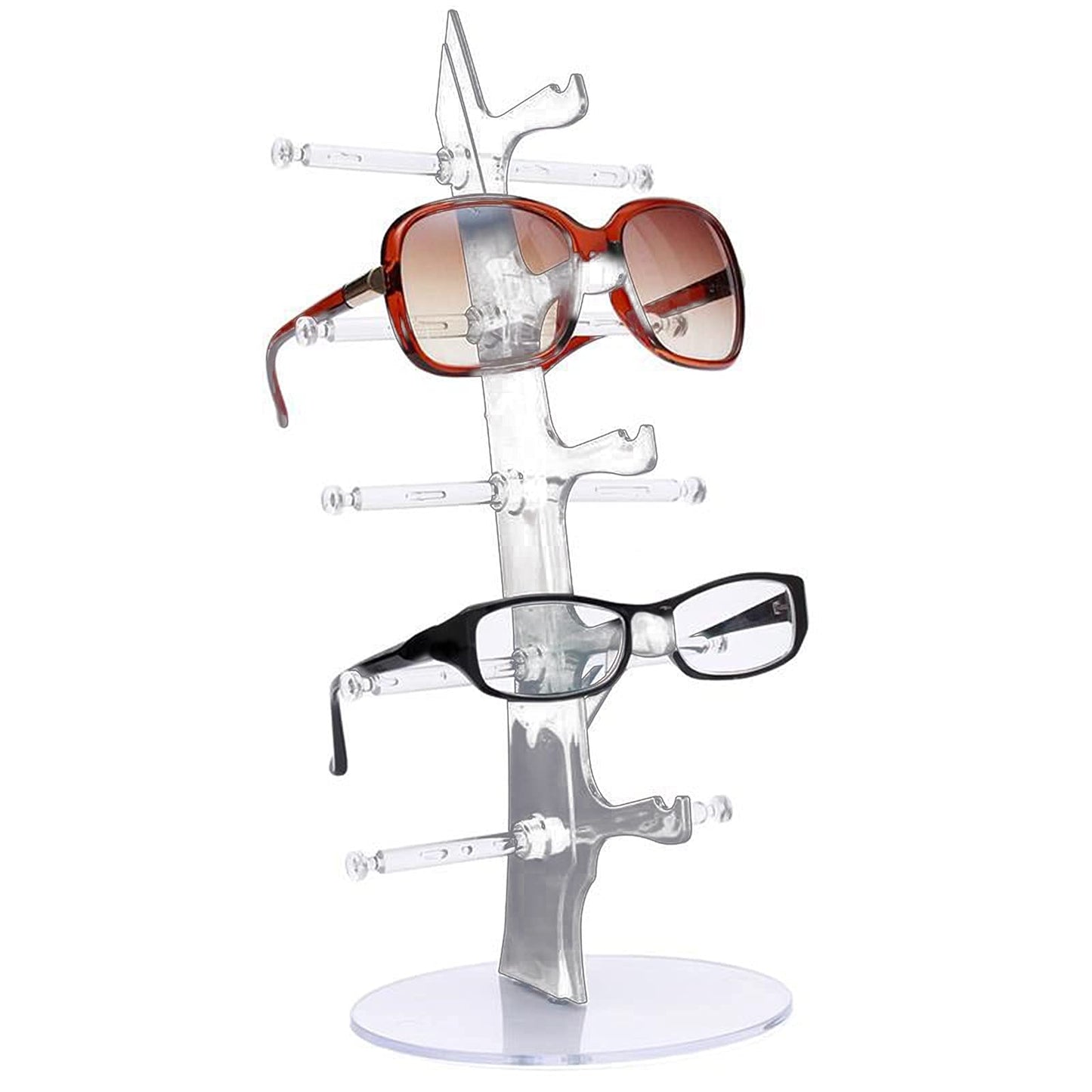 Anetiry 2 Pack Sunglasses Rack Eyeglasses Display Stand Holder Storage Organizer for 5 Glasses Acrylic Jewelry Eyewear Display for Selling Clear