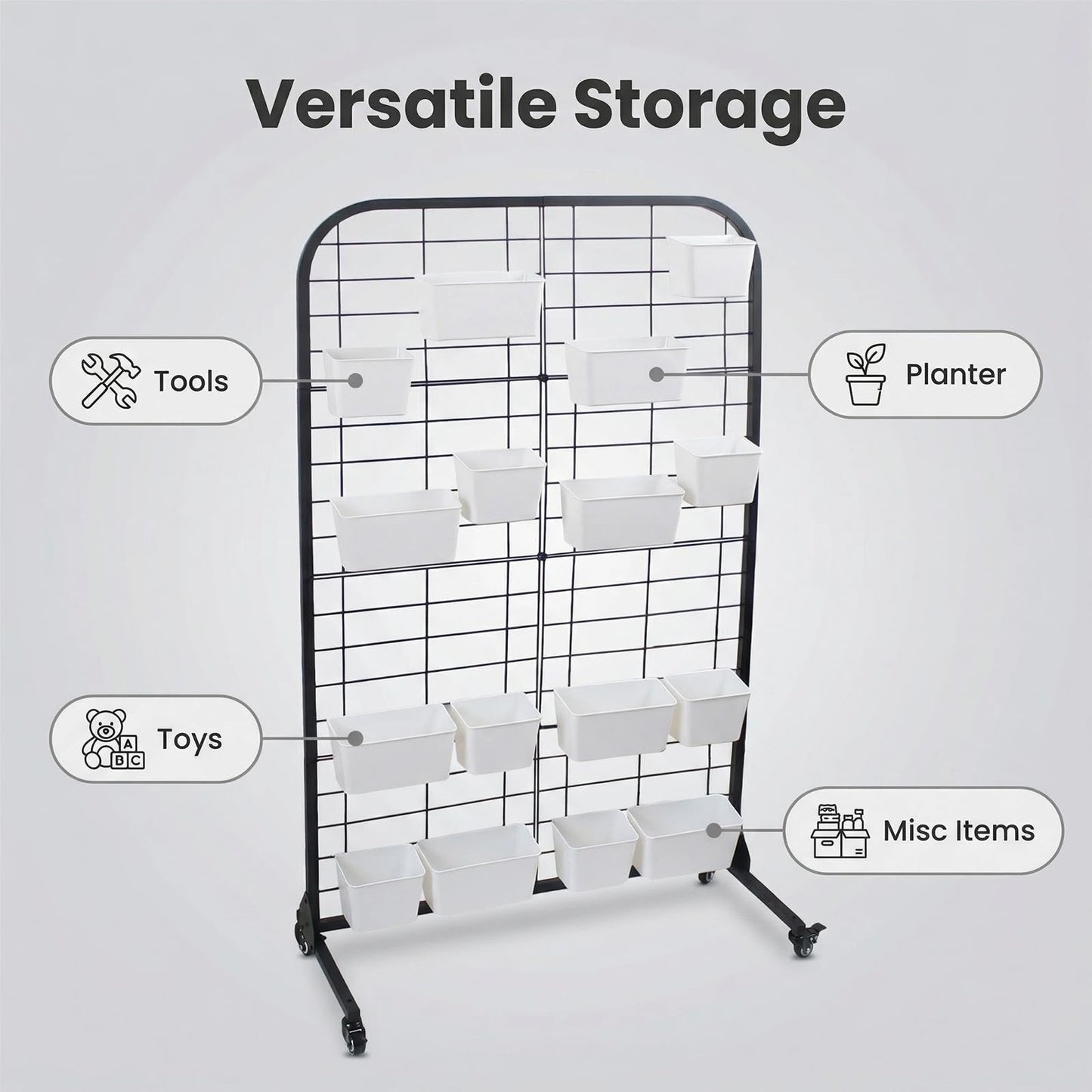 MBQQ Grid Wall Panel, Heavy Duty Floorstanding Display with Detachable Design, Movable Commercial Retail Fixture