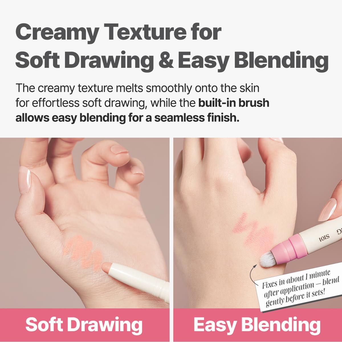 CLIO Soft Blending Eyeshadow Stick - Long Lasting, Matte, Shimmer & Glitter Finishes, Built-in Brush for Easy Blending, Coconut-Derived Ester Oil Infused (M201 CASHMERE MUTE)