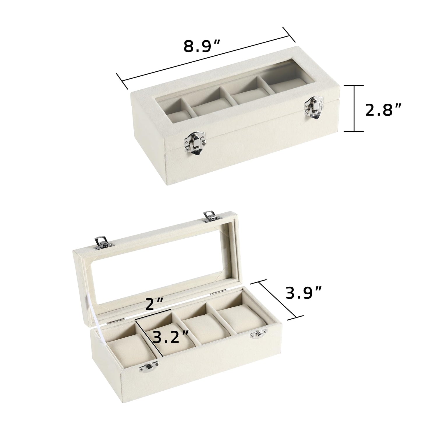 Frebeauty 4-Slot Watch Box,Velvet Watch Case with Glass Lid,Watch Organizer Box for Men and Women,Lockable Watch Storage,Watch Display Case,Ideal Gift(Beige)