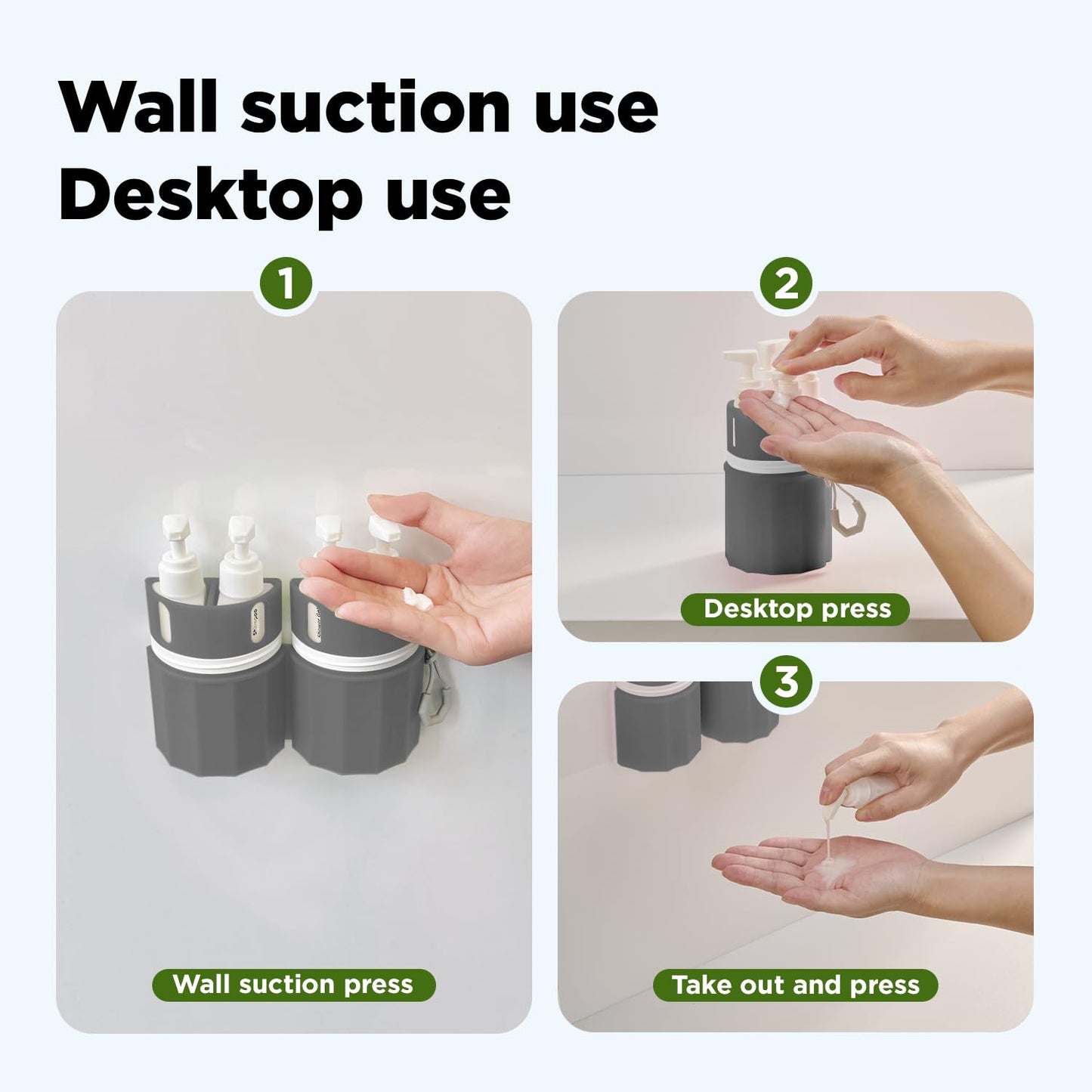 YOTIME 4 in 1 Travel Dispenser Bottle, Vacuum Silicone Suction Cup for Smooth Walls, TSA Approved Leak Proof Travel Size Containers for Hotel, Swimming, Gym, Camping, Gray
