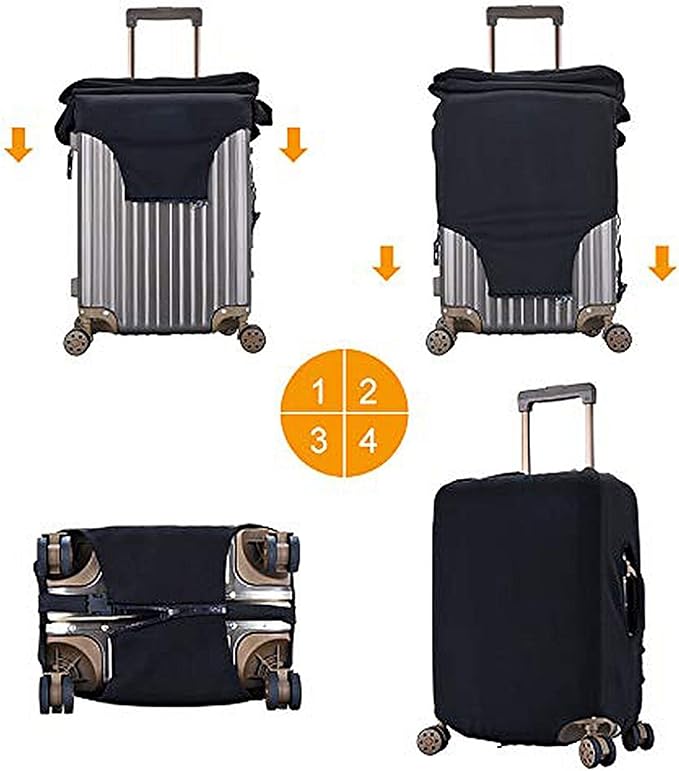 Decorative D Suitcase Protectors Elastic Washable Luggage Covers With Concealed Zippers For 18-32 Inch Luggage (Size L: Fits 25-28 Inch)