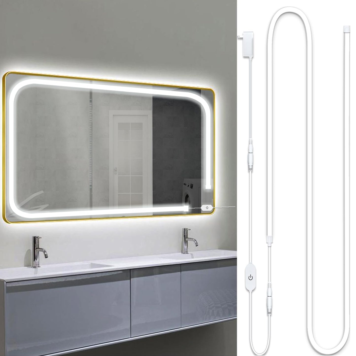 Blikshin LED Vanity Mirror Lights, Hollywood Style Makeup Lighting, 10FT/6000K/Dimmable/12V Adapter/Self-Adhesive Strip Lights for Mirror, Lighting for Makeup Vanity Table & Bathroom Mirror