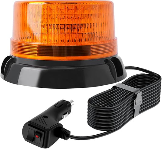 12-24V Amber LED Strobe Light Magnetic, 10 ft Straight Cord, 360°Rotating & Flashing Emergency Lights for Vehicles, Warning Beacon Lamp for Car Truck Tractor Forklift Golf Cart SUV UTV