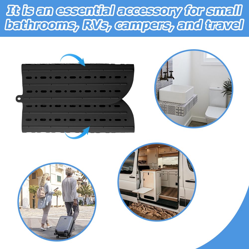 Bathroom Sink Cover & Storage Pouch,Foldable Sink-Cover for Counter Space,Silicone Beauty Makeup Brush Cleaning Mat,RV Camper Sinks Cover & for Small Spaces(COLOR:Black)