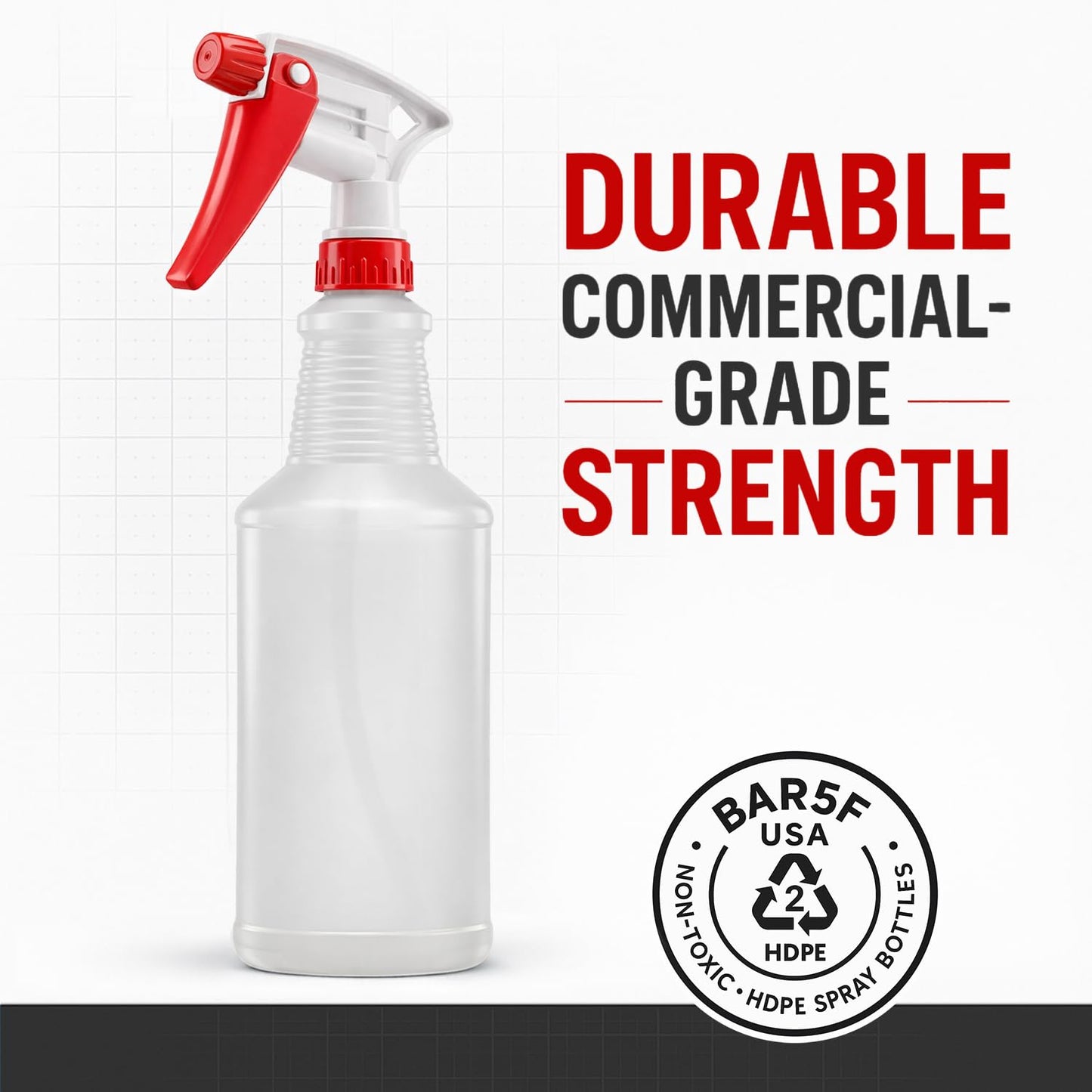 Bar5F Commercial Spray Bottles with Adjustable Trigger, Chemical Resistant HDPE, BPA-Free (2-Pack / 24 oz/Red)