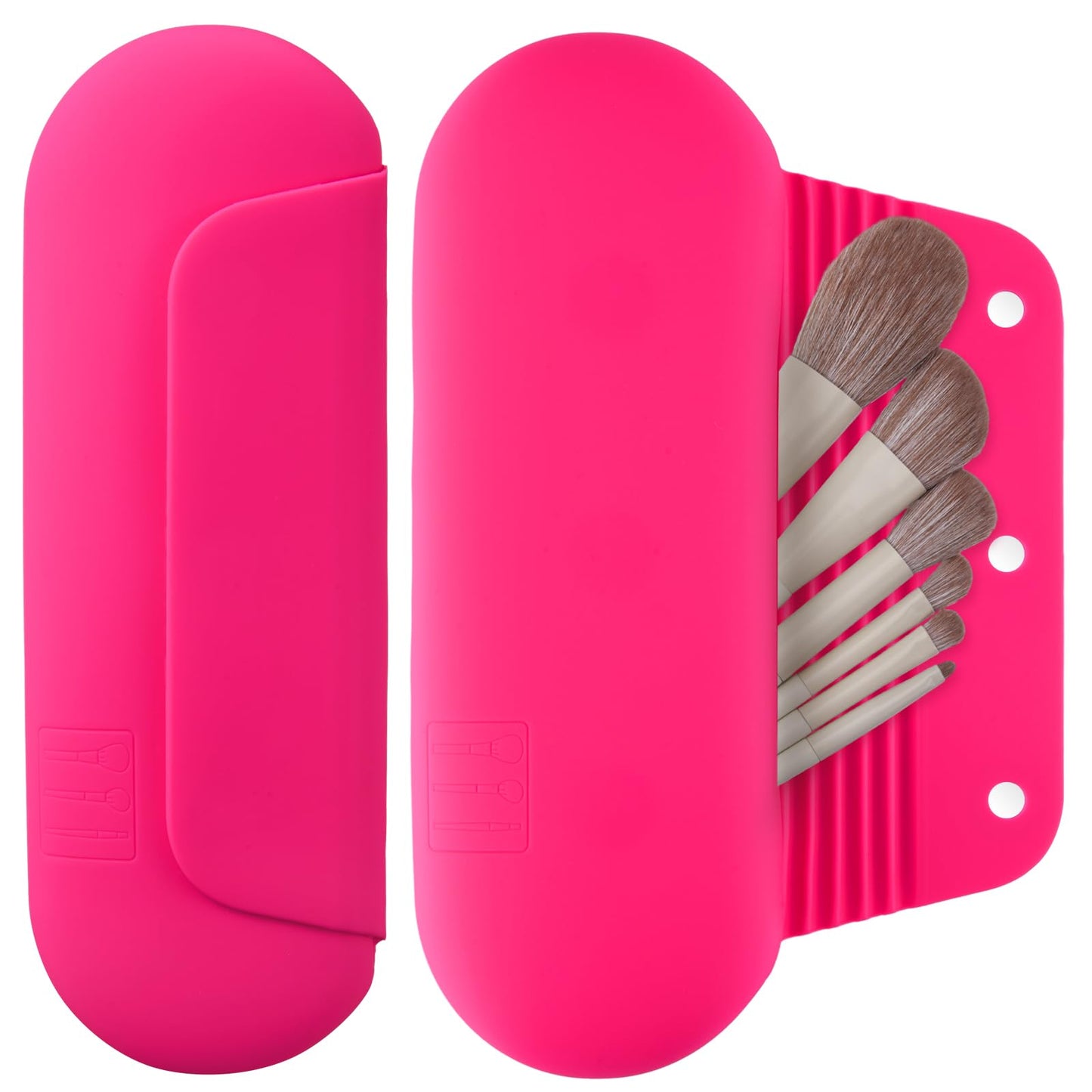 AGIKET Silicone Makeup Brush Holder Travel Cosmetic Bag：Soft Portable Cosmetic Face Brushes Holder with Upgrade Anti-Fall Out Magnetic Closure, Large Travel Makeup Brush Case - Babbie Pink