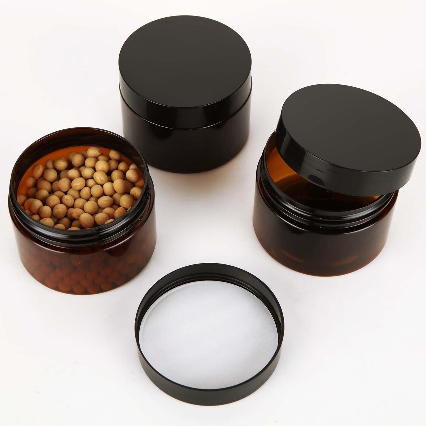 LDHHYH 50 Pack 4oz Amber Plastic Cosmetic Jars with Lids, Refillable Amber Plastics Jar, Empty Leak Proof Plastic Containers with Lids for Cream, Lotion, Cosmetic, Beauty Products Travel Storage