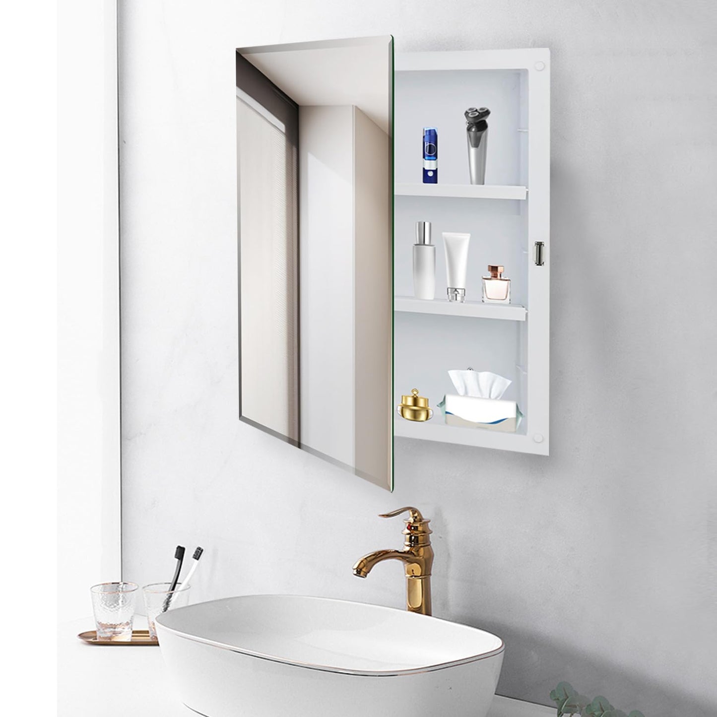 BABENET Bathroom Medicine Cabinet with Beveled Mirror,Medicine Cabinet with Storage Function,Hanging Storage Cabinet,Bathroom Mirror Cabinet,Adjustable Shelves,White (16 x 20 inch)