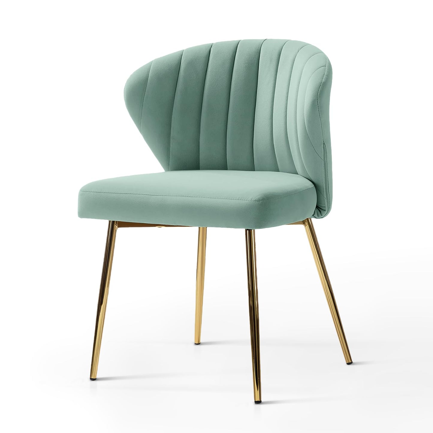 HULALA HOME Velvet Dining Chairs, Modern Small Armless Accent Chair with Gold Metal Legs, Living Room Upholstered Cute Side Chair, Elegant Tufted Back Vanity Chair for Bedroom/Beauty Room-SAGE