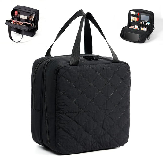 Geerlaqaly standing makeup bag, toiletry Bag 2-in-1 Women's Large Capacity Foldable Travel Makeup Storage Bag, Dry wet separation layer,Portable,black