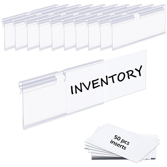 50PCS Basket Bin Labels Clip On,ChanQnTon Clear Plastic Label Holders for Storage Bins, Wire Shelf Price Tags,Merchandise Display Signs,50PCS 8X4CM Paper Inserts Included.(Size:3.15x1.57inch/8x4cm)