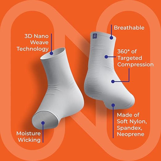 NanoSocks Compression Socks for Women & Men (1 Pair) - BEST Ankle Brace Support Sleeve for Neuropathy, Plantar Fasciitis, Diabetic Foot Nerve Pain Relief - Toeless (Small, White)