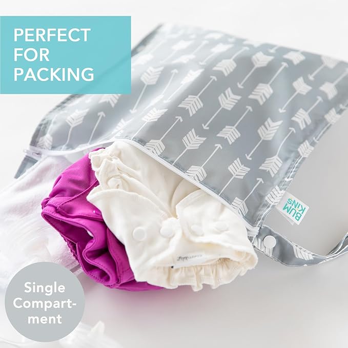 Bumkins - Waterproof Wet Bag - For Baby, Travel, Swim Suit, Cloth Diapers, Pump Parts, Pool, Gym, Toiletry, Strap to Stroller - Reusable & Easy to Clean - 2pk - Cactus & Arrows