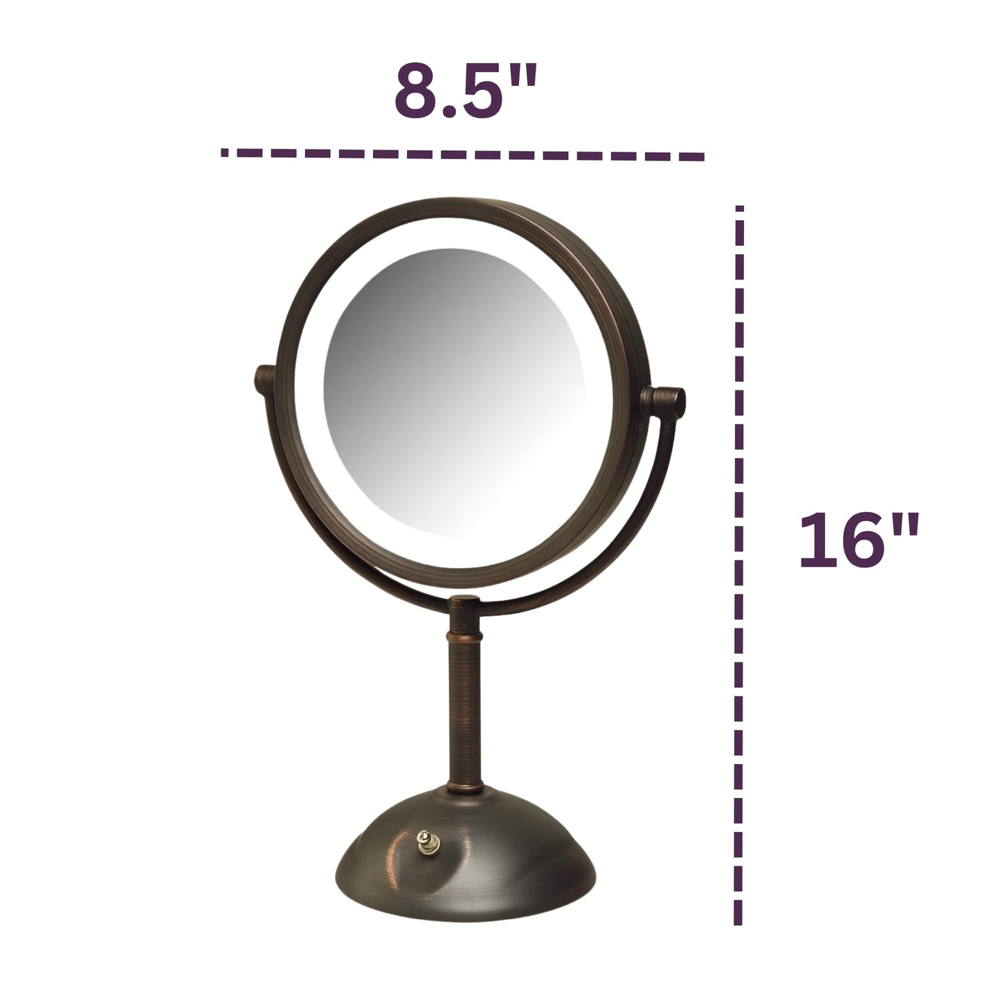 JERDON Tabletop Makeup Mirror with Lights - 1X/8X Magnification - Bronze 8.5" Vanity Mirror - Model HL8808BZL