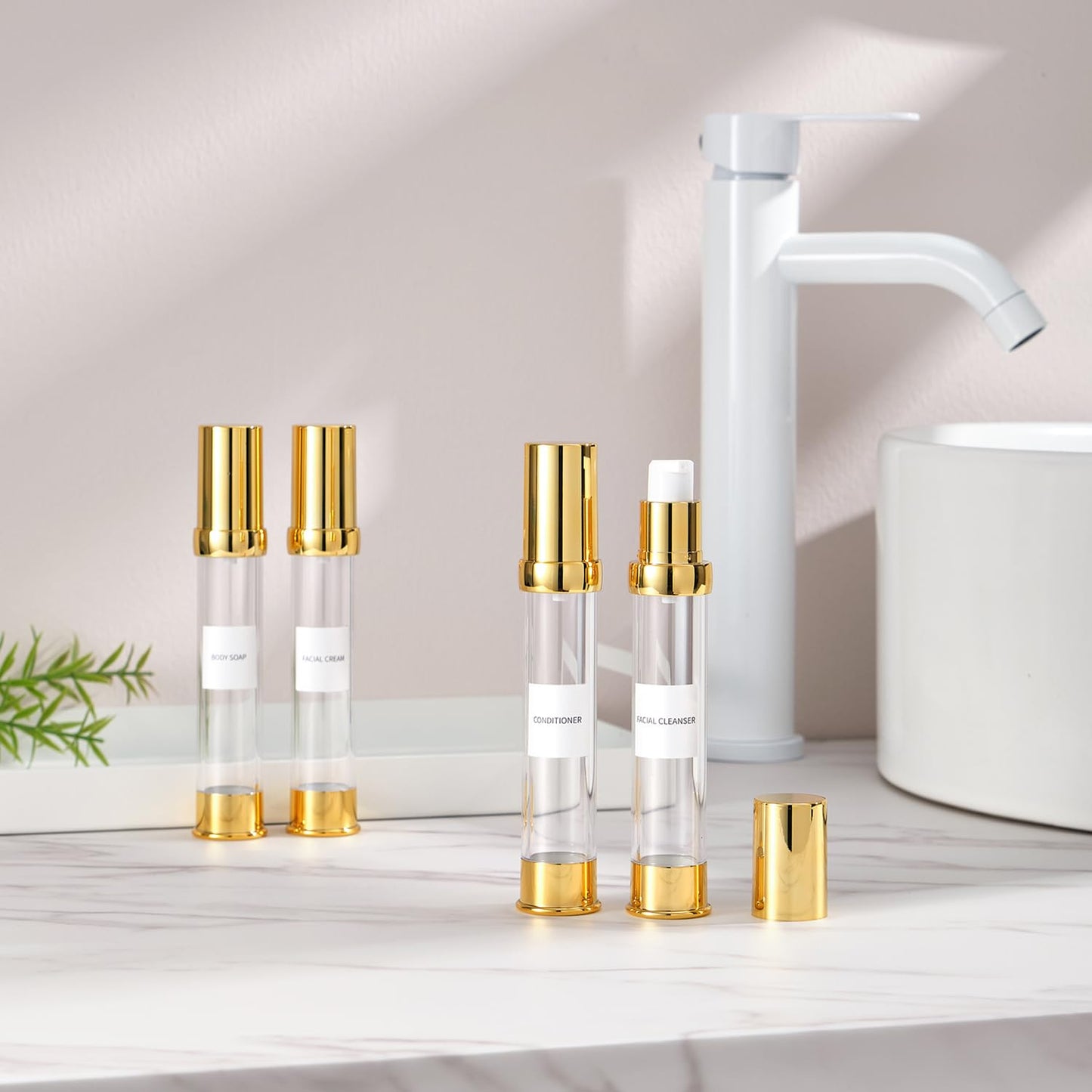 XQNCBY 30ml 1oz travel bottles 4 pcs,Golds clear travel bottles,Airless pump bottles,DIY travel bottle set cosmetic containers Included， Gift Box，With labels,refillable cosmetic containers