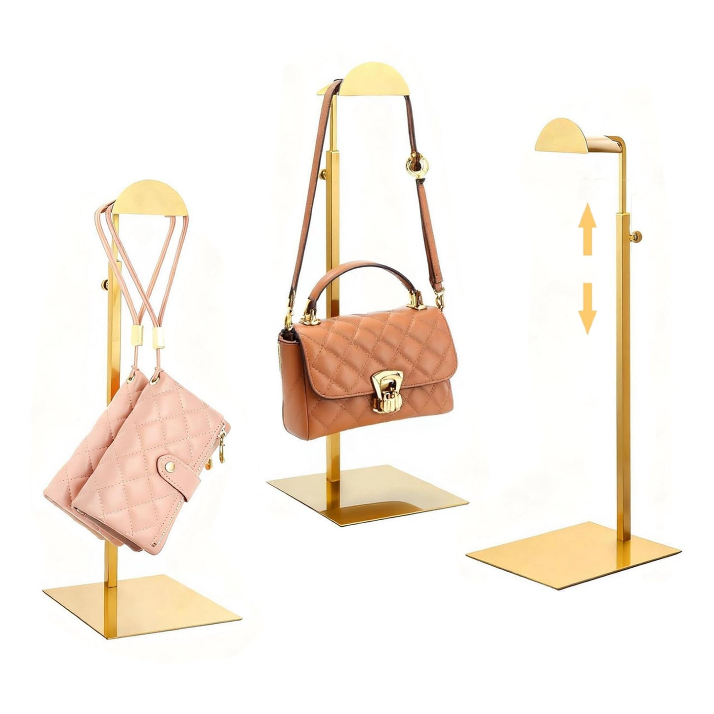KMtilsh 3 Pack Purse Display Stand,Gold Handbag Display Stand,Adjustable