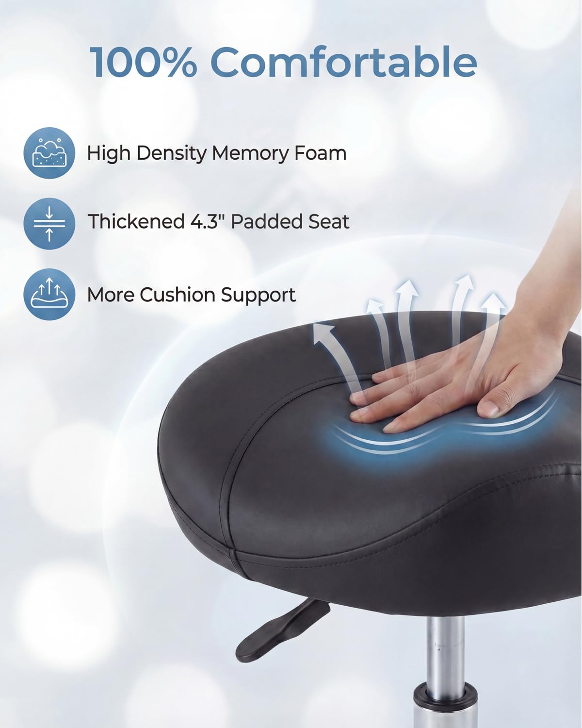 Towning Saddle Stool Chair, Ergnomic Stool with Wheels, Rolling Salon Stool Chair with Comfortable Seat Padding, Height Adjustable Saddle Chair for Hair Stylist Kitchen Spa Drafting Office Home