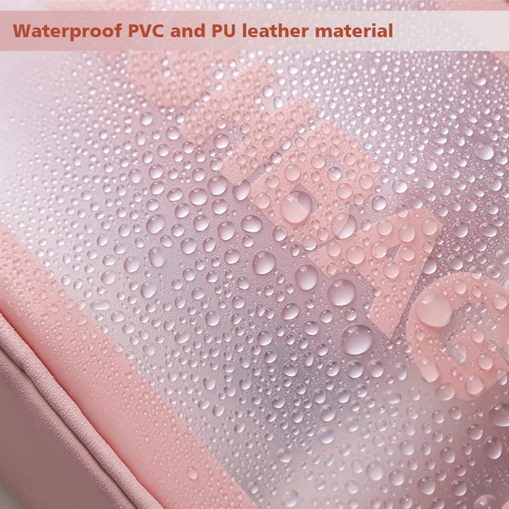 DAPOWER Travel Toiletry Bag for Women, Matte Translucent Toiletry Bag with Handy Handle, Makeup Cosmetic Organizer Bag for Travel Toiletries Accessories (Pink-XL)