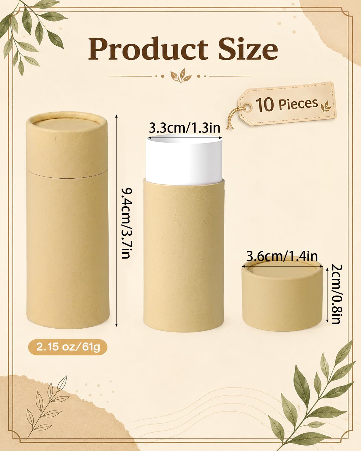 EORTA 10 Pcs Cardboard Push Up Deodorant Containers 2.15 oz/61g, Refillable Kraft Tubes for Natural Deodorant, DIY Lip Balm, Moisturizer Sticks, Skincare, Solid Perfume & Body Lotion