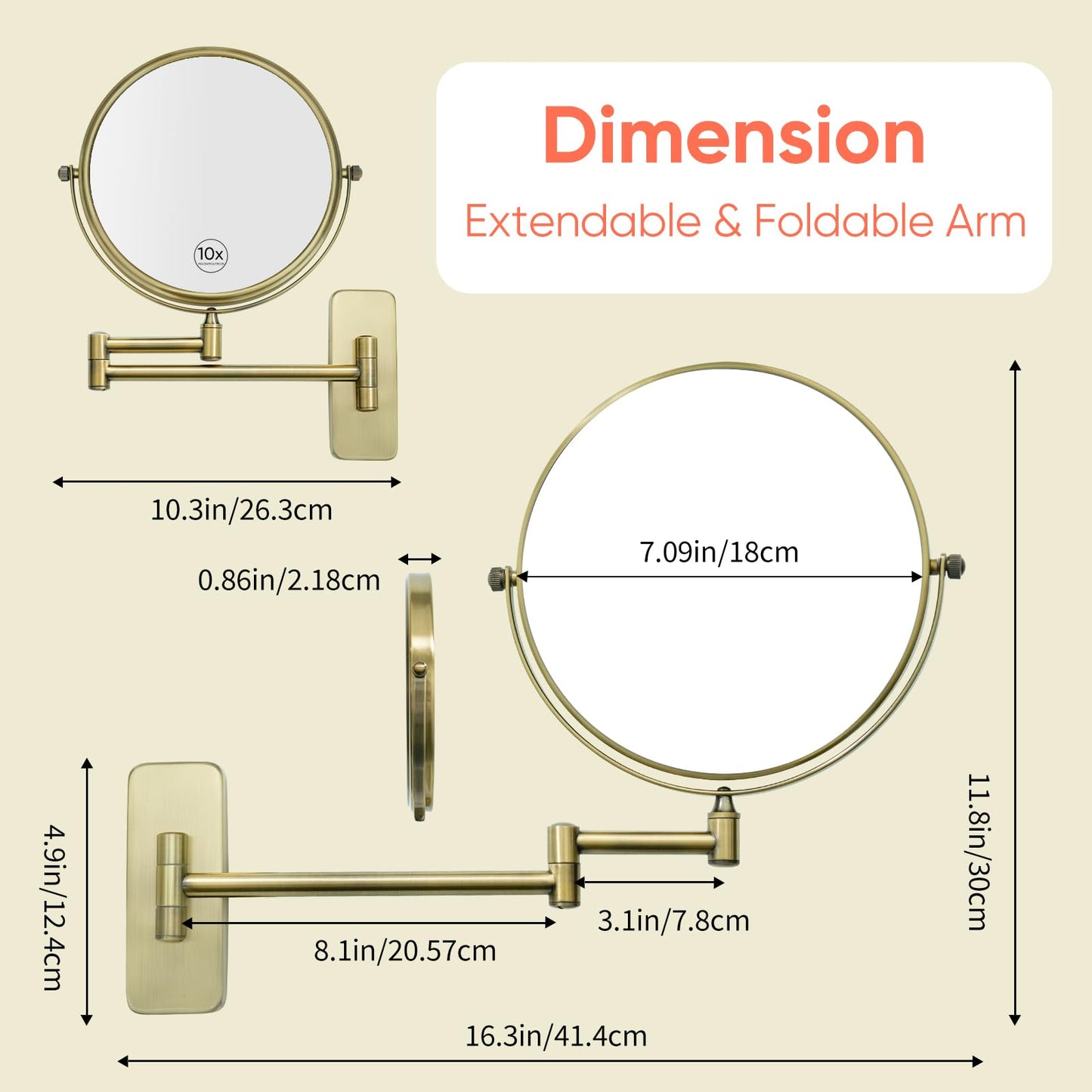 GURUN 8-Inch Double-Sided Wall Mount Makeup Mirrors with 10x Magnification Bathroom Mirror for Hotel Antique Satin Brass Finished M1406K(8in,10X), Gifts for Mom, Mothers Day, Women