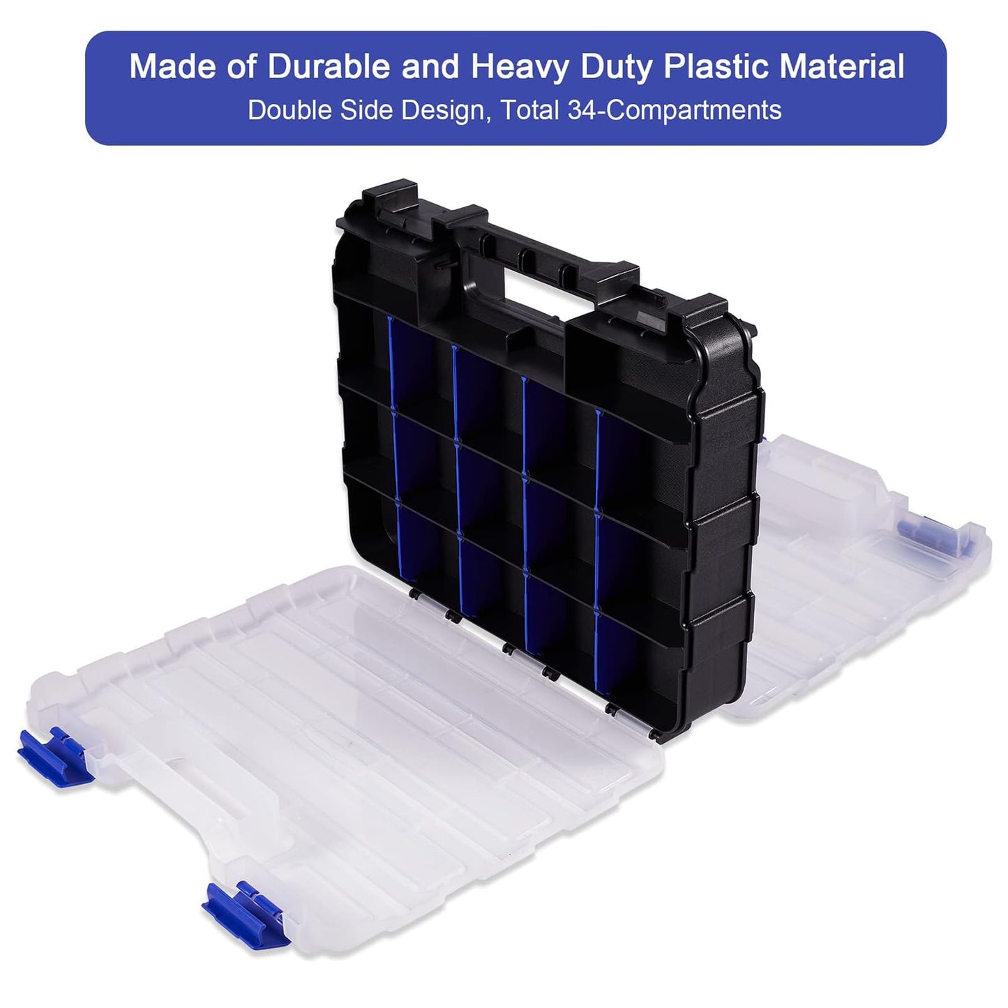 AIDY-PRO Hardware Organizer Box 34 Compartments Small Parts Organizer with Removable Dividers Durable Plastic Double Side Tools Box Screw Organizers For Nuts, Bolts, Screws, Nails 2Pack