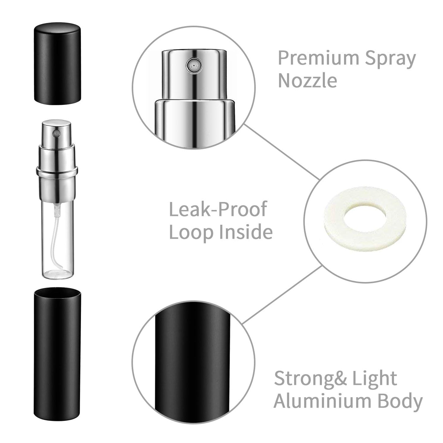 Boao 14 Pcs 5 ml Perfume Travel Refillable Atomizer Black Mini Fragrance Sample Cologne Dispenser Glass Lined Portable with Refill Pump Perfume Spray Bottle for Women Men Outgoing Traveling