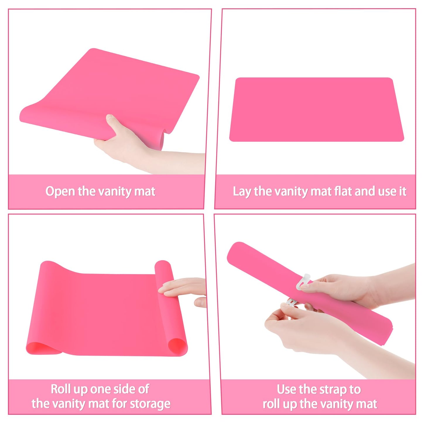 Silicone Makeup Mat for Vanity, 21.7" x 11.8" Heat Resistant Vanity Mat, Easy to Clean & Waterproof, Portable Makeup Accessories for Use While Traveling (Hot Pink)