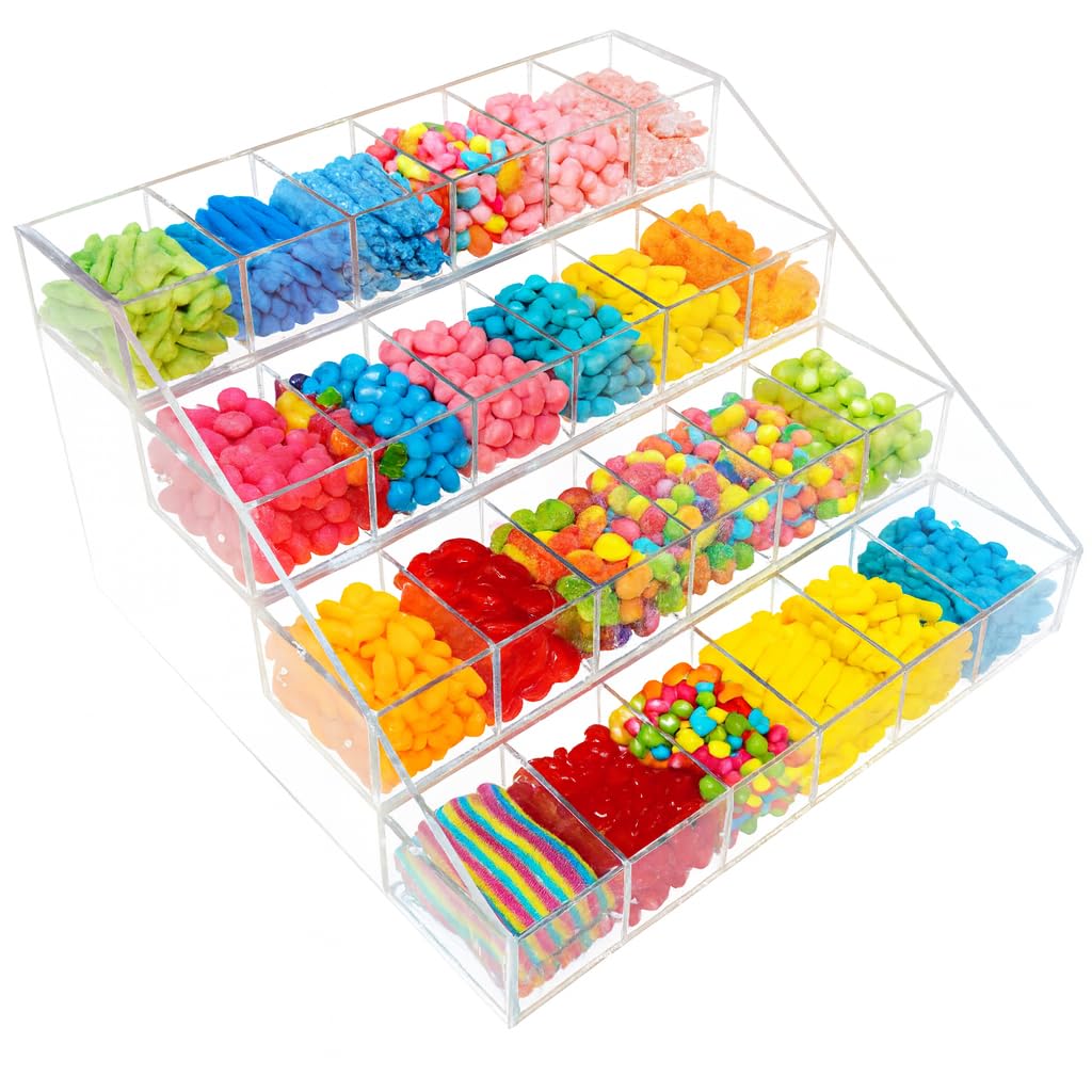 CuteBox Company Clear Acrylic 4 Tier 24 Bin Organizer (16" x 15.5" x 9.5") for Retail, Merchandise, Display, Jewelry, Repair Parts, Beads, Trinkets, Tchotchkes, Storage, Organization