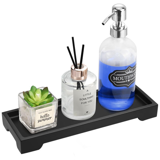 Luxspire Bathroom Vanity Tray, Resin Black Bathroom Tray Toilet Tank Tray, 11.2x4.1 inch Kitchen Sink Trays, Countertop Organizer for Candles Soap Towel Perfume Holder Jewelry Dish, Small, Matte Black