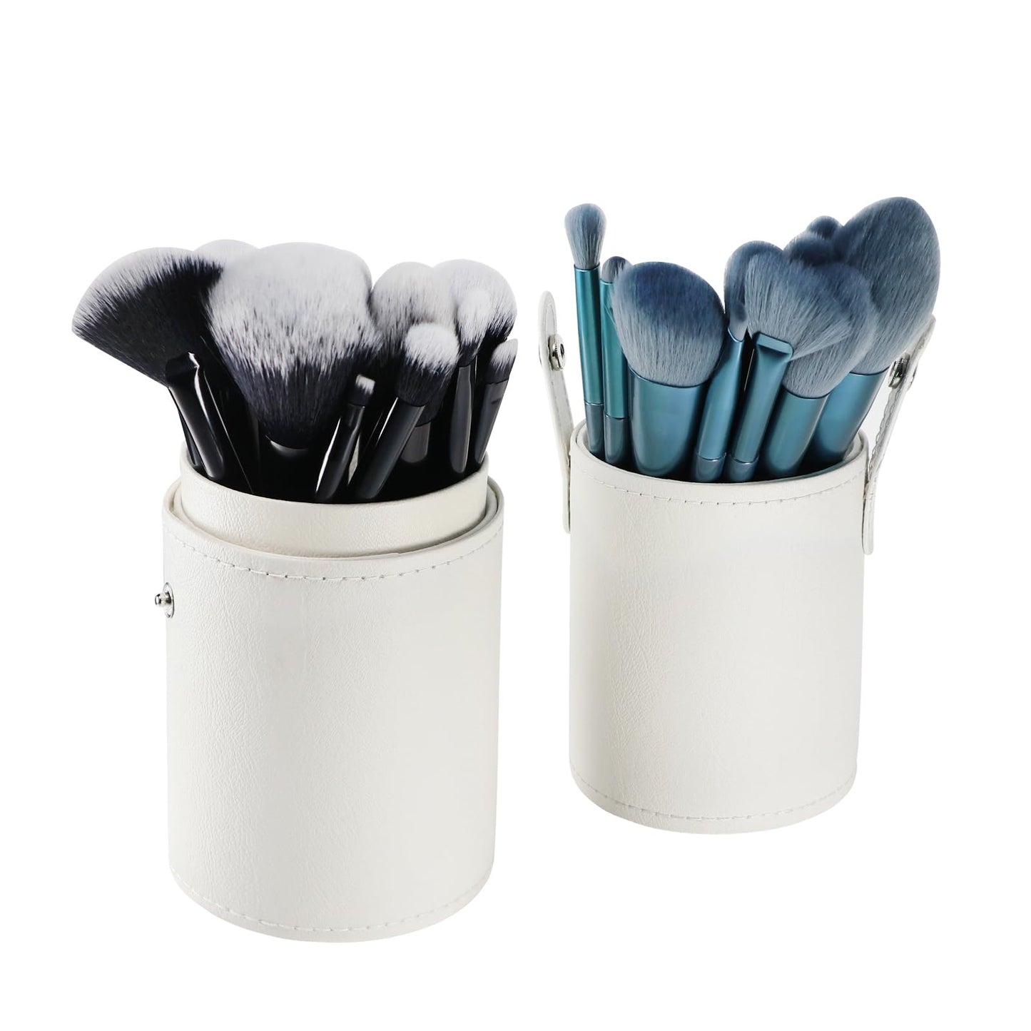 Kososuru Portable Makeup Brush Case,Pu Leather Makeup Brush Holder with Button,Travel Cup Storage Dustproof Makeup Cosmetic Bags for Women (White)
