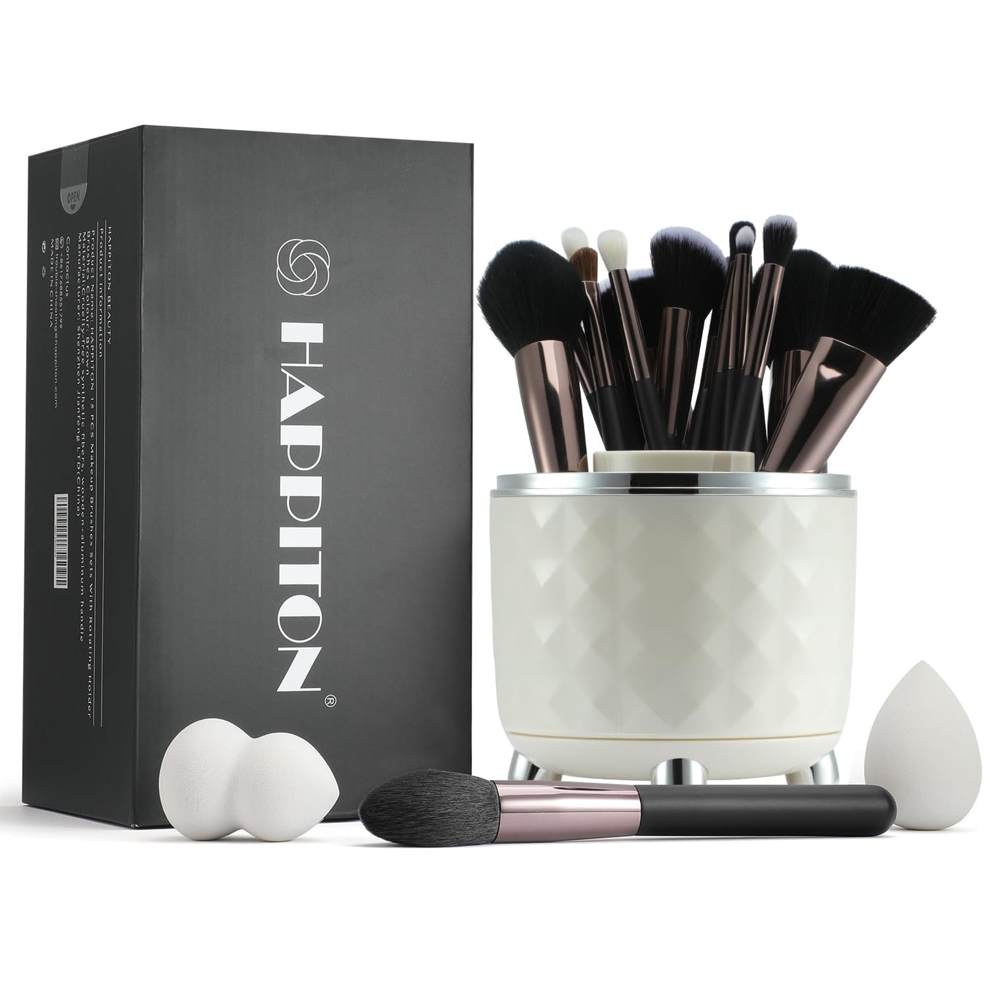 HAPPITON Makeup Brushes Set 17PCS Beauty Tool Kits for Eye Face Foundation Blender Concealer Makeup Brush With Rotating Turnable Holder