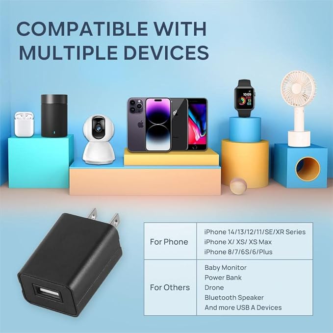 Wall Charger Cube 5V1A USB Power Supply Charging Block Universal Wall Plug Brick Portable Travel Fast Charger Power Adapter for iPhone, Samsung Galaxy, LG (Black)