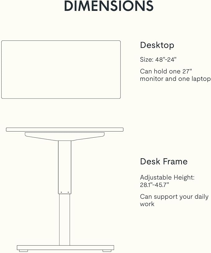 FLEXISPOT EN1 One-Piece Standing Desk with 1-Inch Thick Desktop, 48"x24" Electric Height Adjustable Desk for Home Office & Multi-Device Workstations, Gray Wood