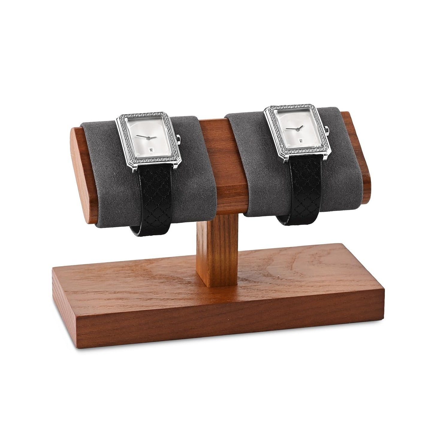 Oirlv Solid Wood Double Watch Display Stand Watch Bracelet Organizer（Grey）