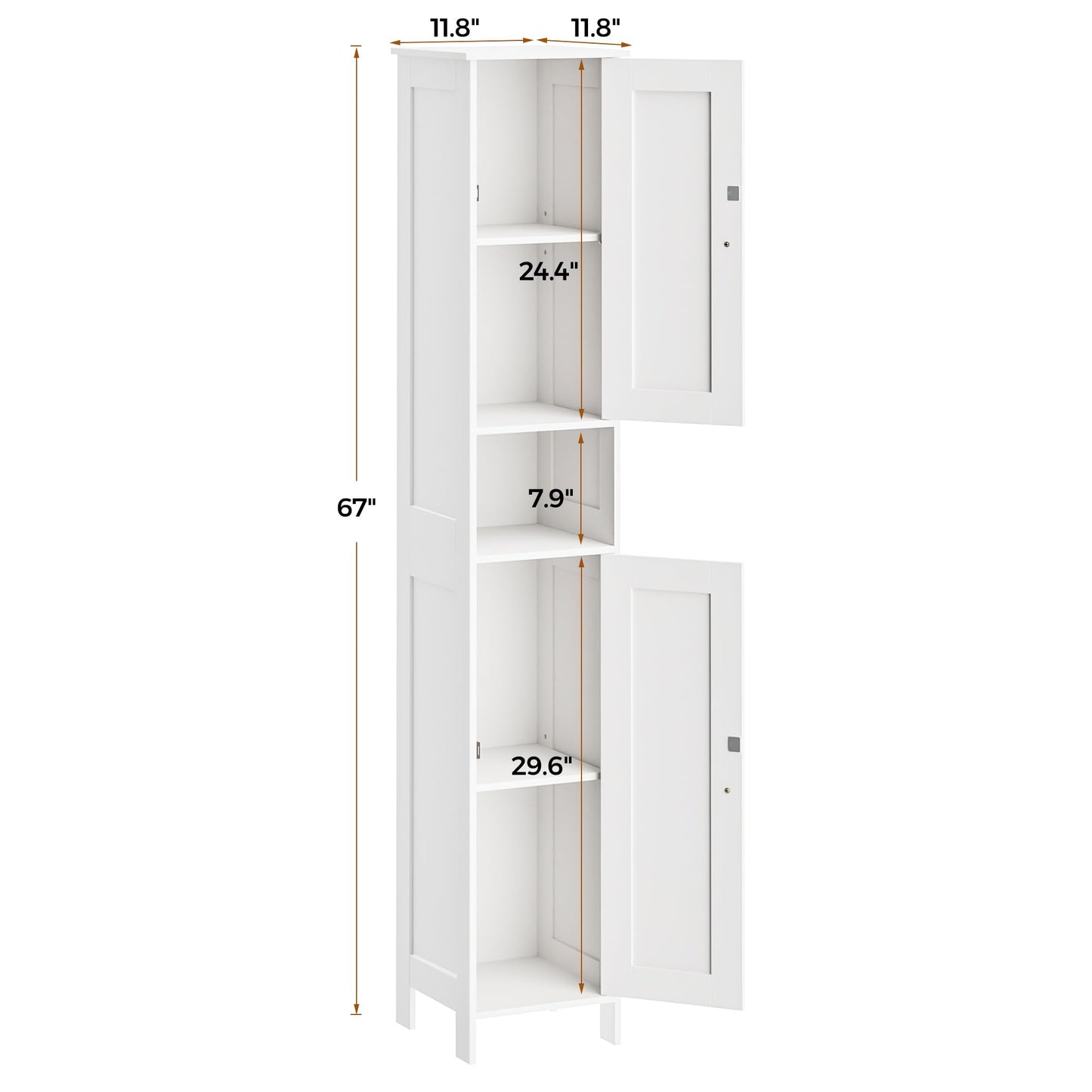 Homleke Tall Bathroom Storage Cabinet with 2 Doors, 67"H Narrow Storage Cabinet with Adjustable Shelves& Anti-Tip Design, Reversible Door Installation, Easy Assembly, 11.8 x 11.8 x 66.9 Inches, White