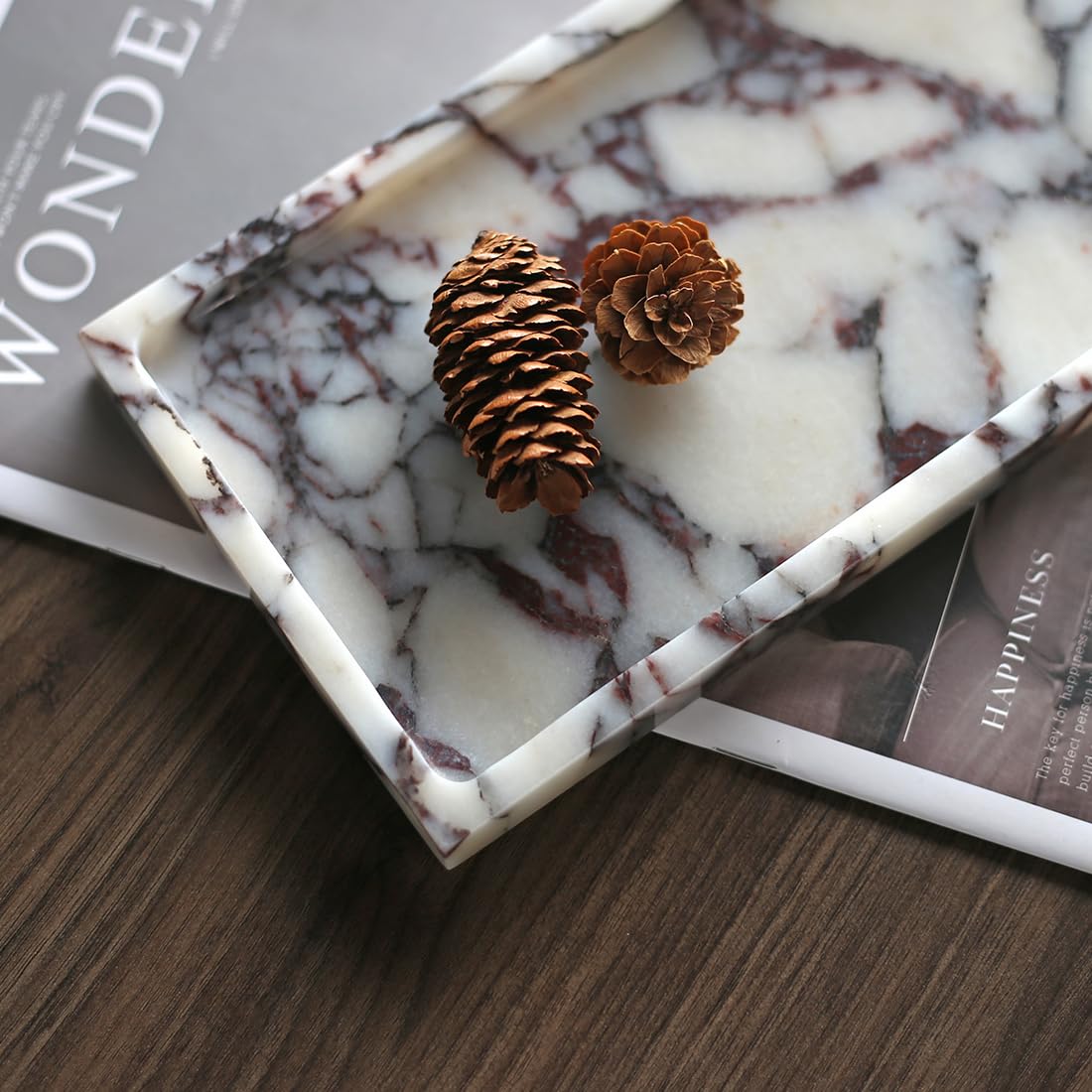 FutureStone 100% Natural Luxury Calaccata Viola Marble Small Hand Towel Tray Holder Organizer, Makeup Bathroom Holder