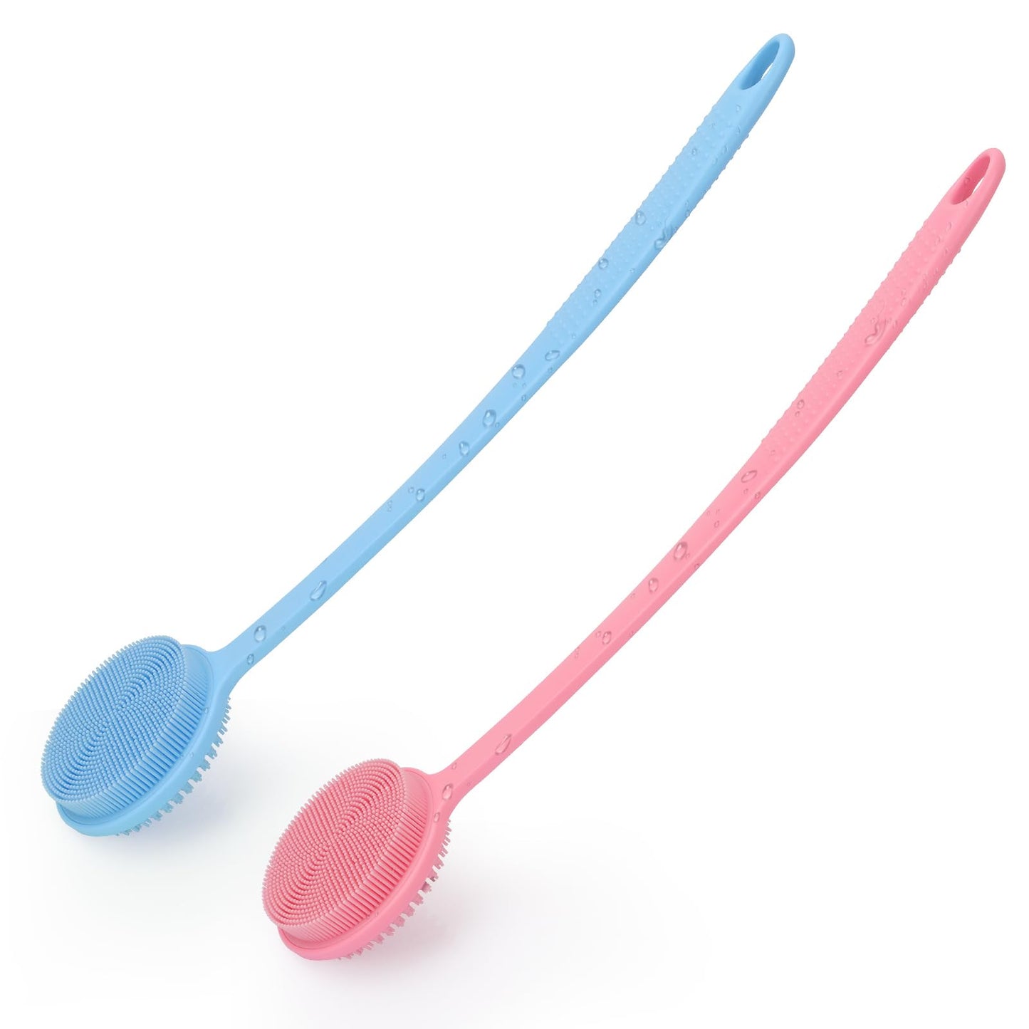 2 Pack Back Scrubber for Shower, 17in Lengthen Long Handle Body Brush, Double Sided Shower Brush for Shower Exfoliating and Massage Can Produce Rich Foam, Long Handle Back Scrubber for Men
