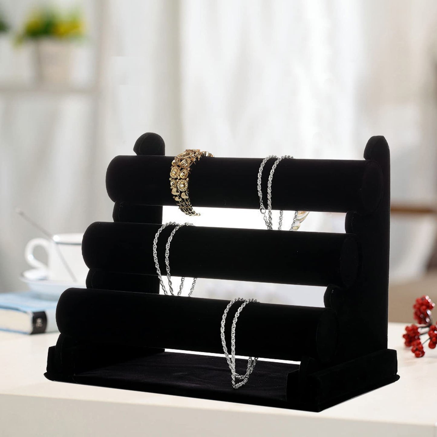 ChezMax Triple Tier Jewery Display Removable Bracelet Holder Jewelry Stand Necklace Stand Jewelry Towers and Watch Holder for Home Organization