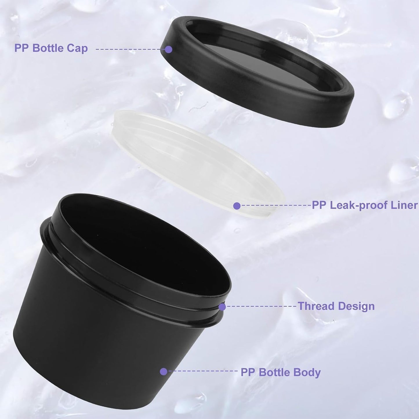 Wowang Travel Containers for Toiletries 3.4oz/100ml 24 Pack TSA Approved Plastic Cream Jars Wide-mouth Cosmetic Pot Jars with Lids Leak Proof Travel Size Containers for Makeup Face Cream(Black)