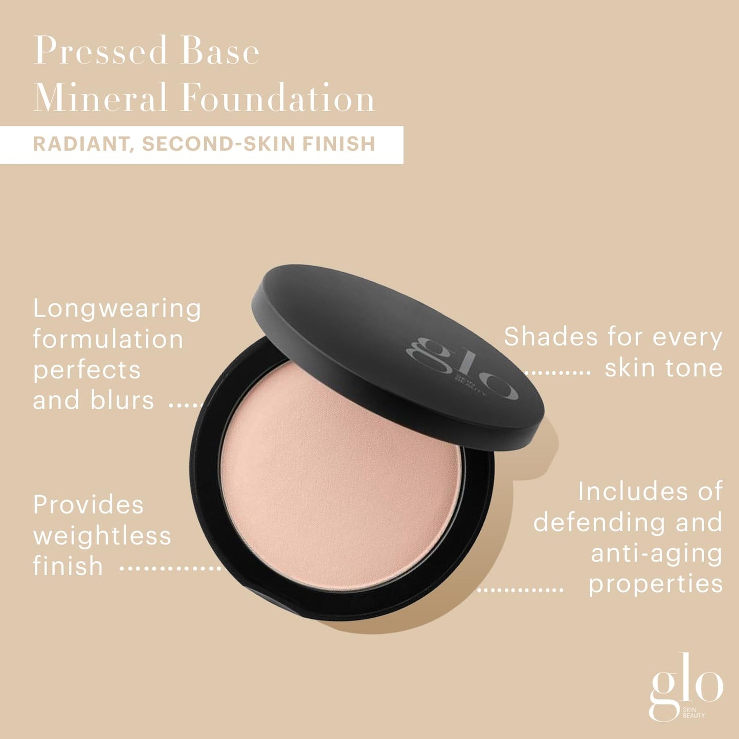 Glo Skin Beauty Pressed Base Powder Foundation, Beige Light – Buildable Sheer to Full Coverage, Long Wear Face Powder Compact, Pressed Powder Makeup for Smooth, Semi-Matte Finish