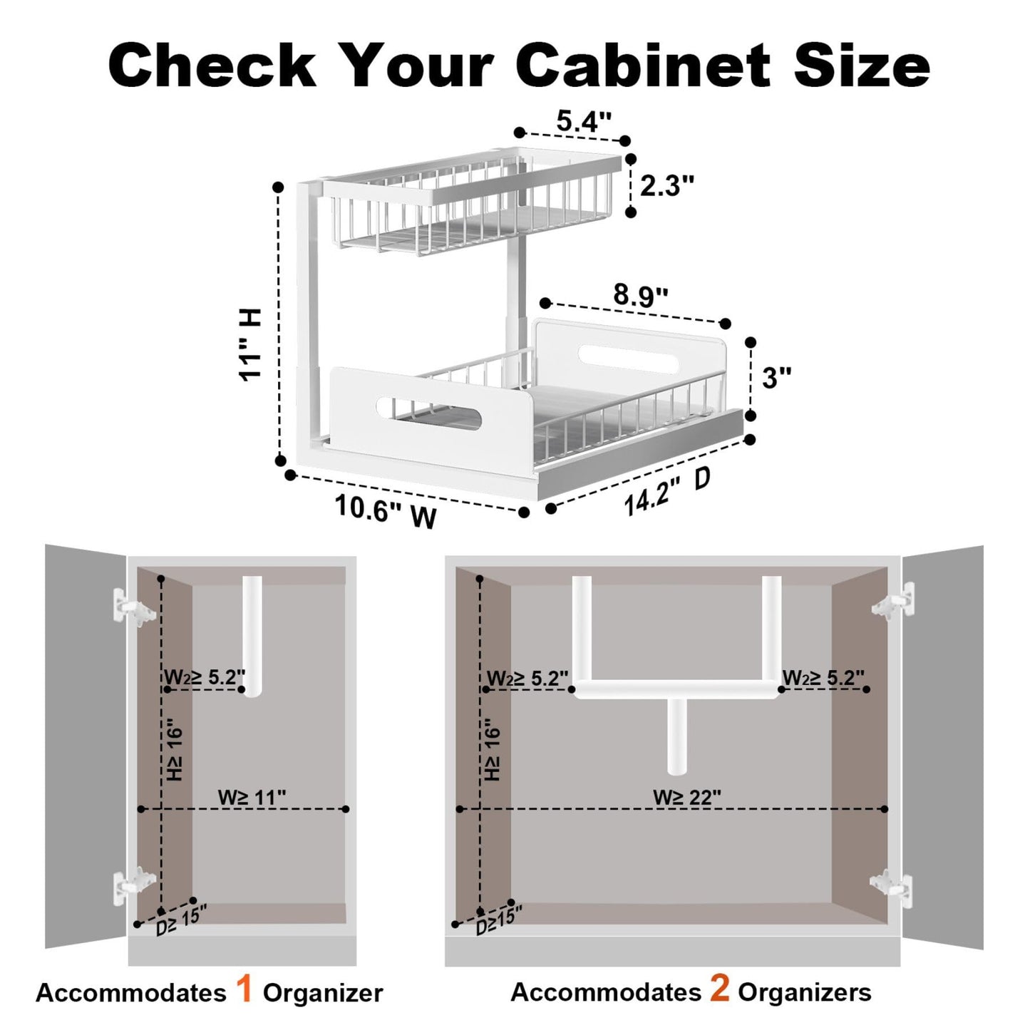 REALINN Under Sink Organizer, Pull Out Cabinet Organizer, 2 Tier Metal Slide Out Shelf with L Shaped Design for Kitchen, Bathroom, Laundry, and Utility Cabinet Storage for Deep Cabinets, White, 2 Pack