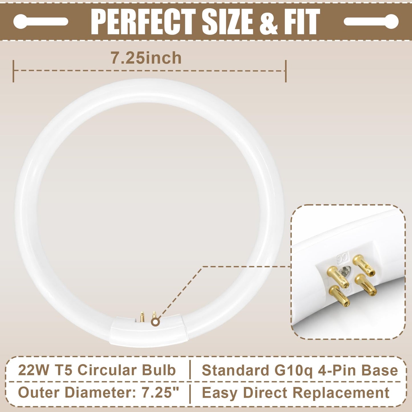 Poweka T5-22W Circular Bulb,7.25 inch Round Mirror Light Bulb Replacement Compatible with Floxite/Zadro/Rialto Makeup Magnifying Vanity Mirror, Makeup Mirror Fluorescent Light Bulb