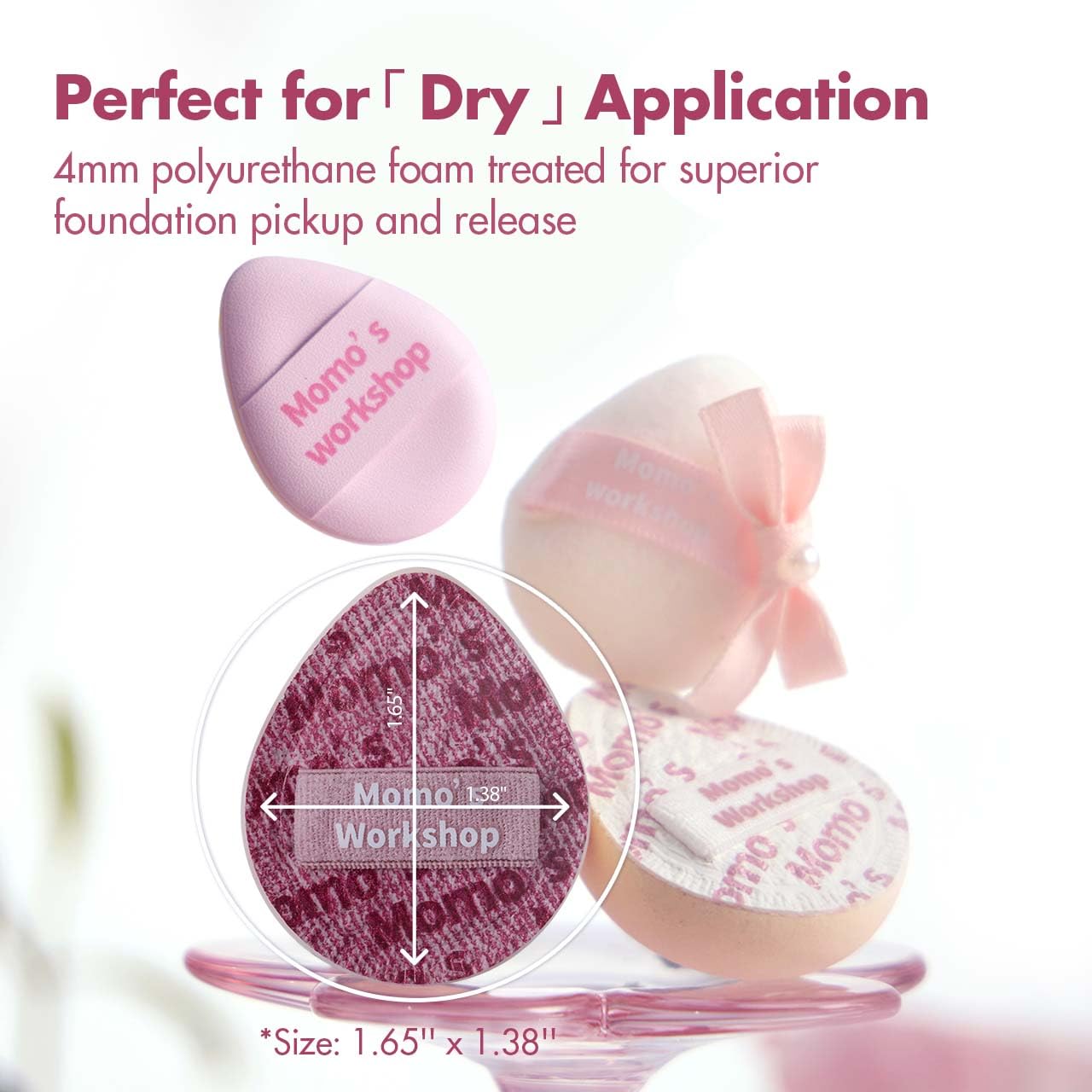 Momo's Workshop Mini Denim Makeup Sponge Set,Mini Makeup Blenders Sponge for Concealer/Blush/Highlighter, Perfect for Detail Work & Travel,4pcs Pink Mini Concealer Puffs with Travel Pouch
