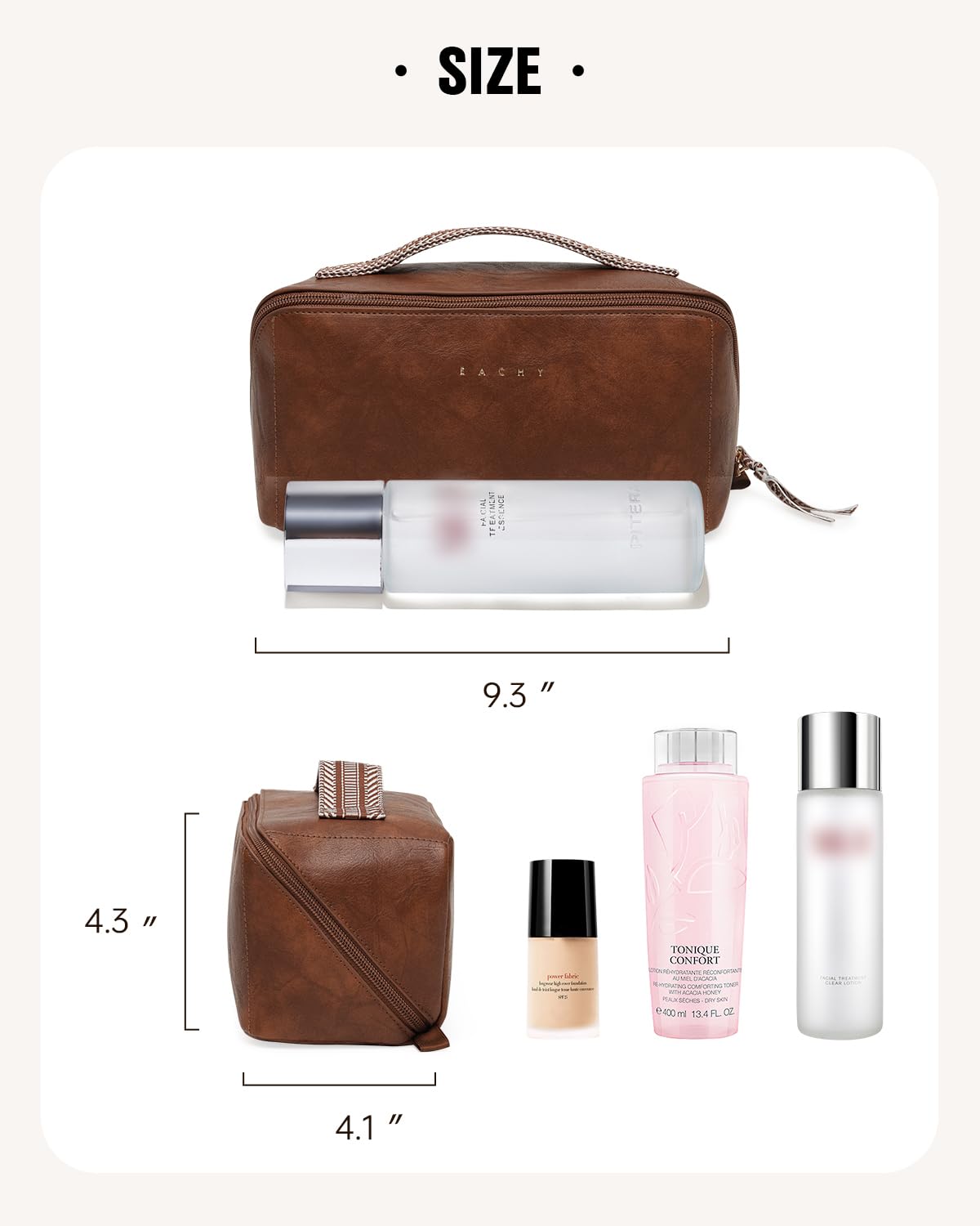EACHY Travel Makeup Bag, Large Capacity Cosmetic Bags for Women, Waterproof Portable Open Flat Toiletry Bag Make up Bag with Divider and Handle, Gifts for Women (I-Brown, Medium)
