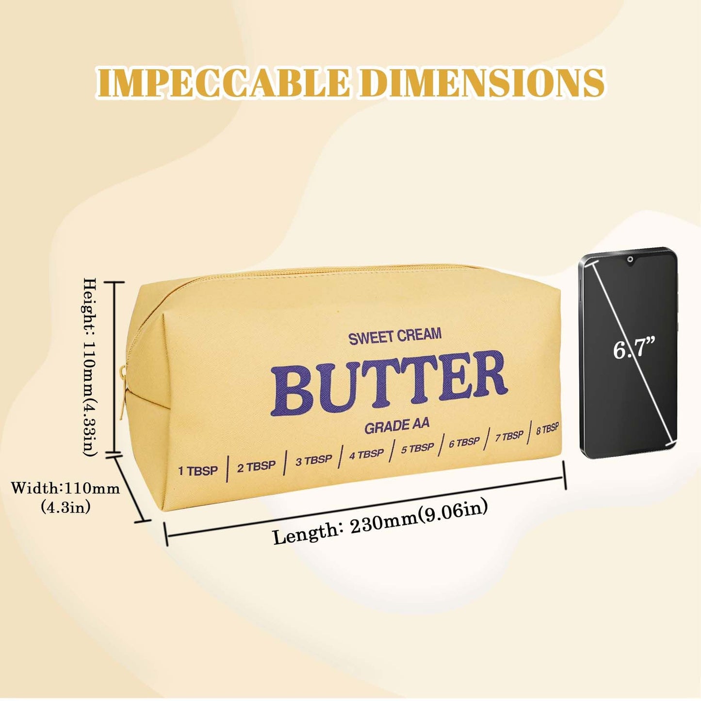 dadop Yellow Cute Makeup Bag Travel Cosmetic Bags, Funny Butter Toiletry Bags Make Up Unique Pouch Bag Leather With Zipper For Girls Boys Women Butter Lover prank Gifts