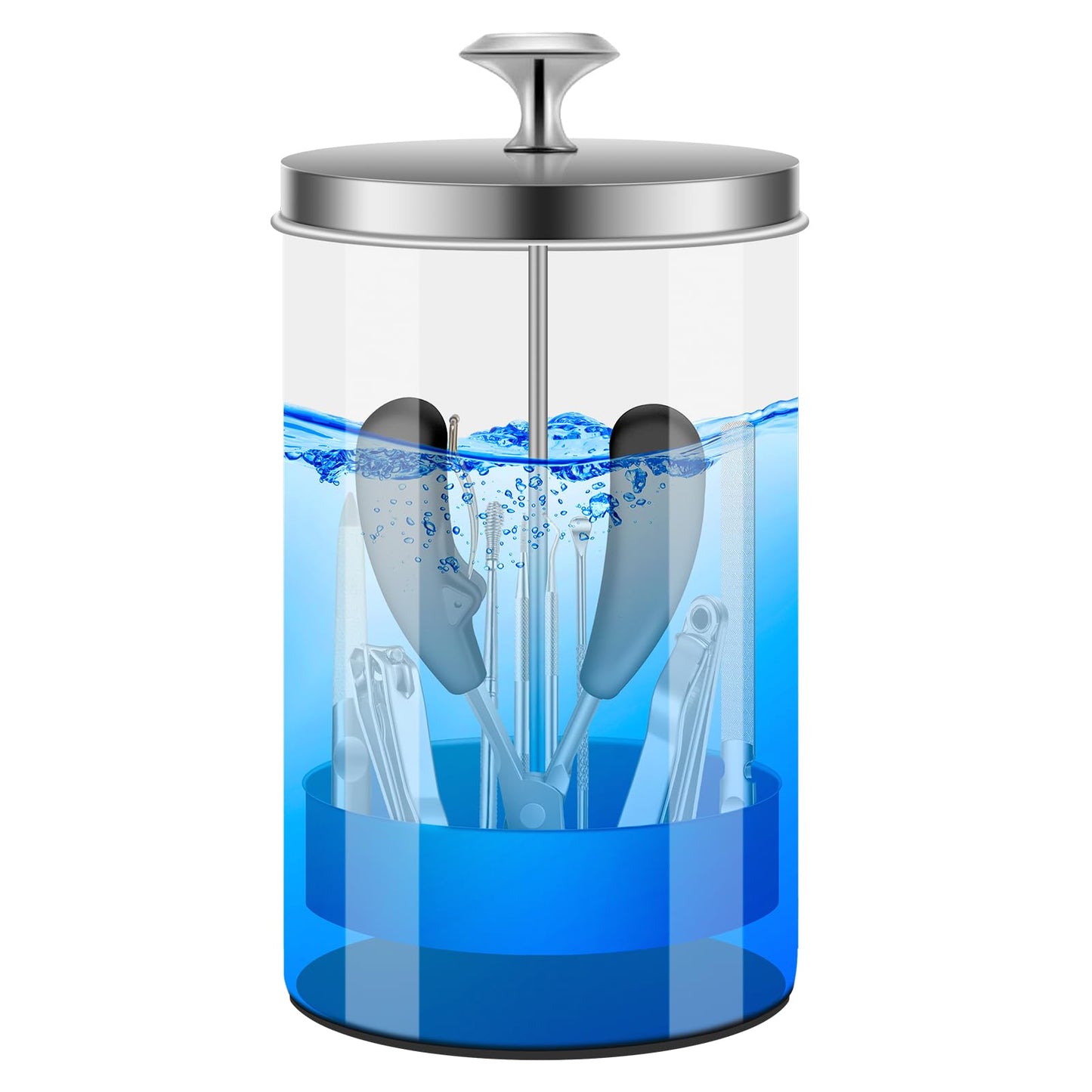IEBARBER Nail Tool Disinfectant Jar - 21Oz Glass Sterilizer with Removable Strainer Tray - for Manicure & Barber Supplies Storage and Organization Disinfectant Jar